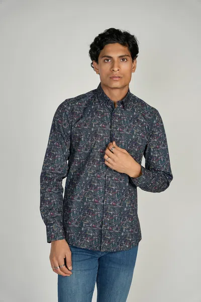 Luchiano Visconti Leo Navy Shark King Cotton Shirt In Blue