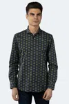 Luchiano Visconti Leo Navy With Green And Blue Floral Print Shirt In Blue