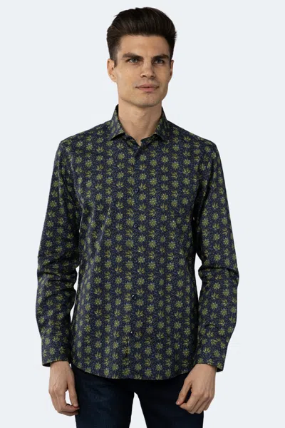 Luchiano Visconti Leo Navy With Green And Blue Floral Print Shirt