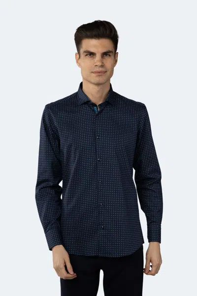 Luchiano Visconti Leo Navy With Turquoise Flowers Jacquard Shirt In Blue