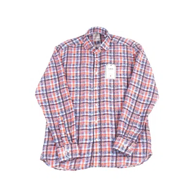 Luchiano Visconti Leo Orange And Navy Plaid Shirt In Pink