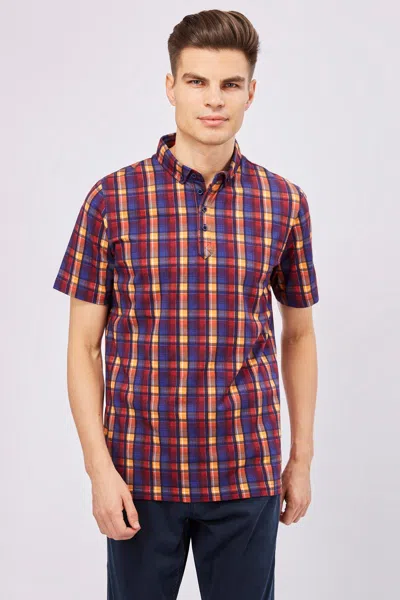 Luchiano Visconti Leo Orange, Blue, And Purple Plaid Polo