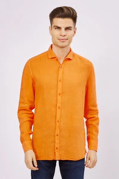 Luchiano Visconti Leo Orange Linen Shirt In Yellow