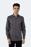 Luchiano Visconti Leo Pigeon Blue And Beige Plaid Stripe And Boxes Jacquard Shirt In Grey