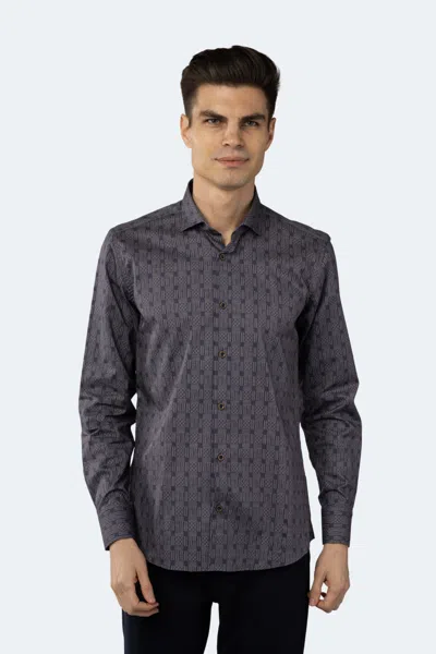 Luchiano Visconti Leo Pigeon Blue And Beige Plaid Stripe And Boxes Jacquard Shirt In Grey
