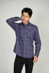 Luchiano Visconti Leo Square Pattern King Cotton Shirt In Blue