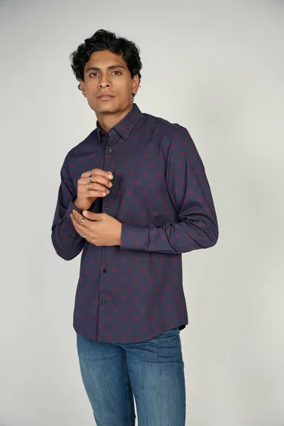 Luchiano Visconti Leo Textured King Cotton Shirt In Blue