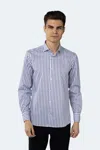 Luchiano Visconti Leo White And Navy Stripe Jacquard Shirt In Purple