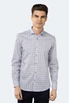 Luchiano Visconti Leo White Jacquard Shirt With Navy Square Designs In Blue