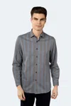 Luchiano Visconti Light Grey With Navy Daggered Marks And Multi Blue Circle Shirt In Blue