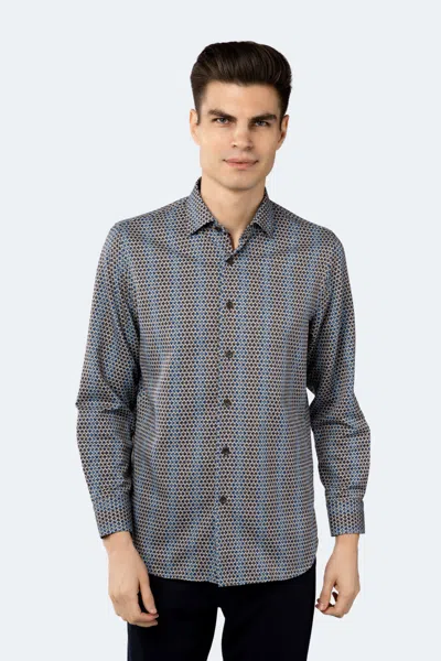 Luchiano Visconti Light Grey With Navy Daggered Marks And Multi Blue Circle Shirt