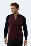 Luchiano Visconti Melange Burgundy Quarter Zip In Red