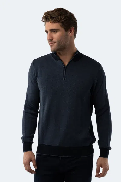 Luchiano Visconti Melange Dark Indigo Quarter Zip In Blue