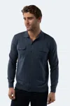 Luchiano Visconti Melange Indigo Knit Cardigan In Blue