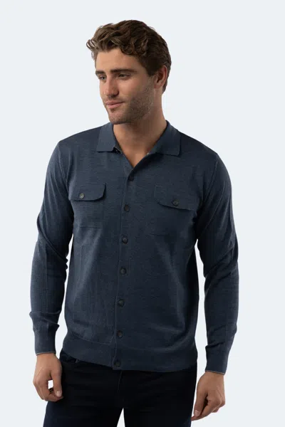 Luchiano Visconti Melange Indigo Knit Cardigan In Blue