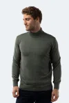 Luchiano Visconti Melange Khaki Mockneck Sweater In Green