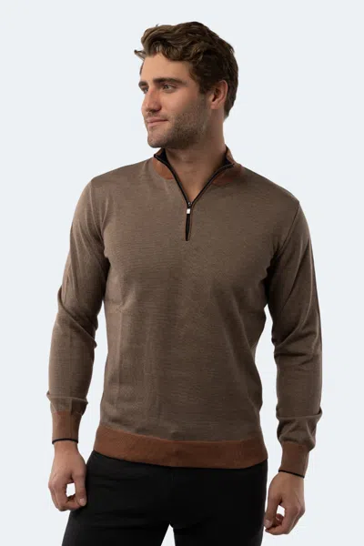 Luchiano Visconti Melange Mink And Chestnut Quarter Zip In Brown