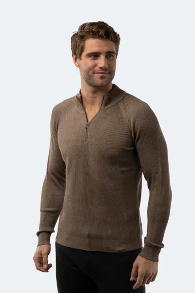 Luchiano Visconti Melange Mink Quarter Zip In Brown
