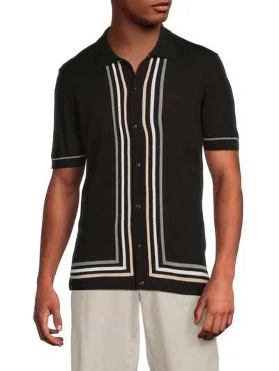 Luchiano Visconti Men's Striped Knit Button-front Shirt In Black