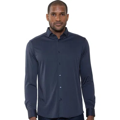 Luchiano Visconti Micro Melange Knit Shirt In Blue