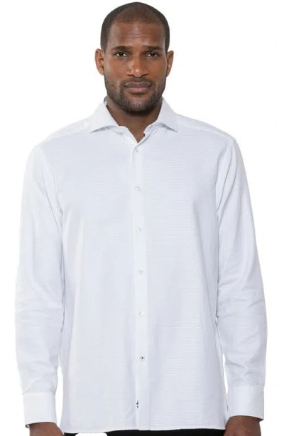 Luchiano Visconti Mosaic Patch Stitch Jacquard Long Sleeve Shirt In White