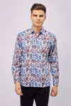 Luchiano Visconti Multi Navy And White With Black Hexagon Shirt In White