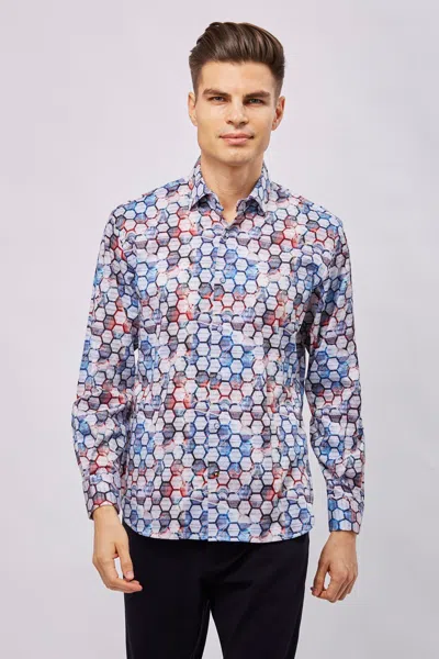 Luchiano Visconti Multi Navy And White With Black Hexagon Shirt