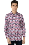Luchiano Visconti White And Blue Check With Multicolor Swirls Shirt In Multi
