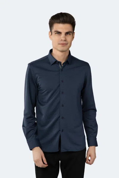 Luchiano Visconti Navy And Black Circular Jacquard Shirt In Blue