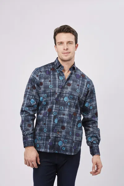 Luchiano Visconti Navy And Black Plaid With Purple And Teal Flowers (big & Tall) In Blue