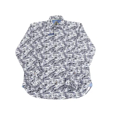 Luchiano Visconti Navy And White Camo Paisley Shirt In Blue
