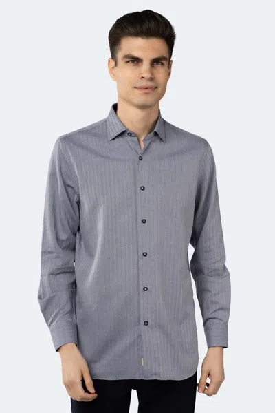 Luchiano Visconti Navy And White Self Stripe Jacquard Shirt In Grey