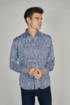 Luchiano Visconti Navy And White Striped Shirt Signature Collection In Blue