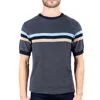 Luchiano Visconti Navy, Beige & Blue Short Sleeve Crewneck In Blue