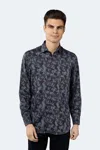 Luchiano Visconti Navy Herringbone Jacquard Woven With Paisley Shirt In Blue