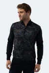 Luchiano Visconti Navy Paisley Quarter Zip In Black