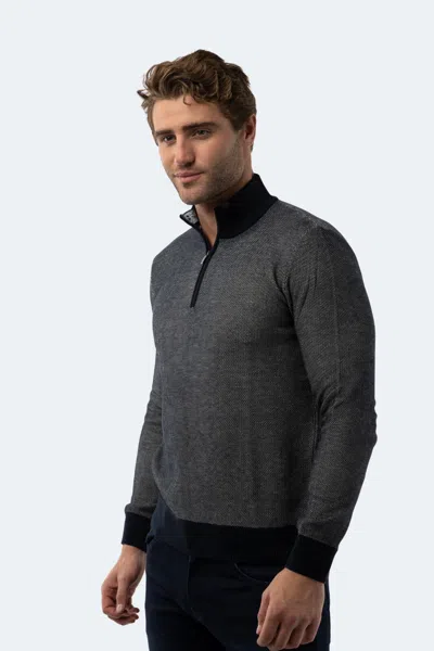 Luchiano Visconti Navy Quarter Zip In Grey