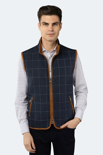 Luchiano Visconti Navy Quilted Zip Up Vest In Blue