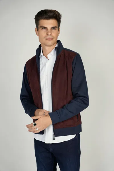 Luchiano Visconti Navy Suede Jacket In Red