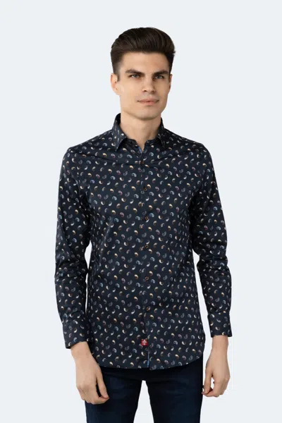 Luchiano Visconti Navy With Brown, Beige And Light Blue Paisley Shirt