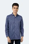 Luchiano Visconti Navy With Cornflower Blue Circular Chain Jacquard Shirt In Blue