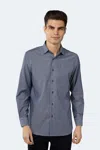 Luchiano Visconti Navy With Grey Check Jacquard Shirt In Blue