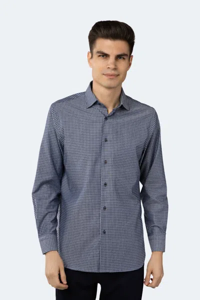 Luchiano Visconti Navy With Grey Check Jacquard Shirt In Blue