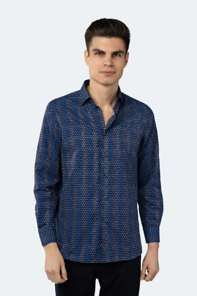Luchiano Visconti Navy With Multi Blue, Beige And Lilac Circle Shirt