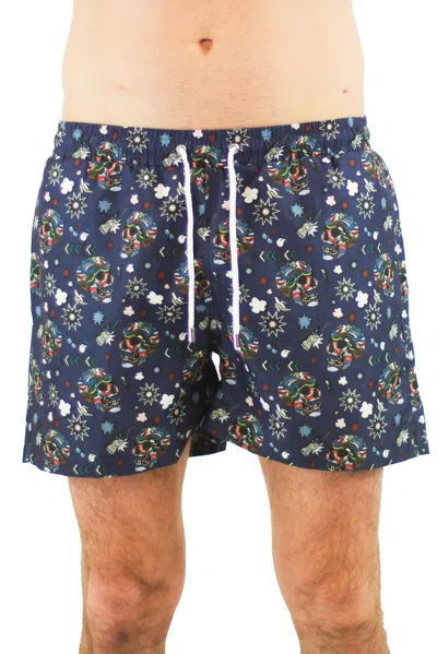 Luchiano Visconti Navy With Multicolor Skulls In Blue