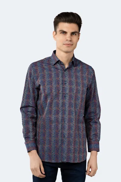Luchiano Visconti Navy With Orange, Powder Blue And Beige Circle Shirt