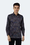 Luchiano Visconti Navy With Red Plaid Squares Paisley Shirt In Blue