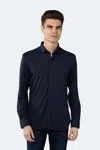 Luchiano Visconti Navy Woven Jacquard Boxed Solid Shirt In Multi