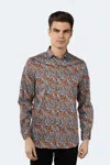 Luchiano Visconti Orange, Multi Blue And White Musical Note Shirt In Brown