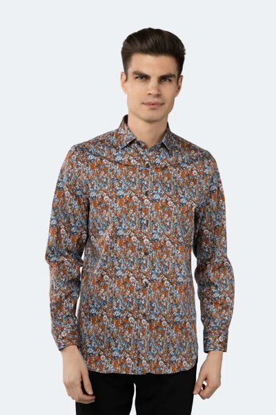 Luchiano Visconti Orange, Multi Blue And White Musical Note Shirt In Brown